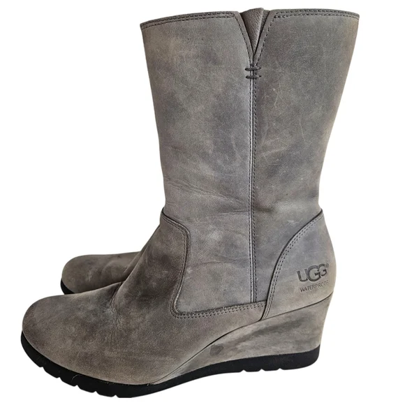UGG Joely Wedge Side Zip Waterproof Women's Gray Wedge Boots 7.5 - Picture 3 of 16